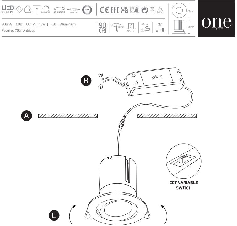 Wpust Biały 12W CCTV 700mA DARK LIGHT